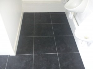 Here we have laid vinyl tiles to the mens toilets. This choice of tile allows the floor to be hygenic and have a modern appearance. 
